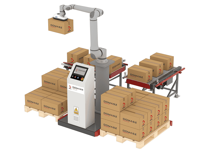 Zrobotyzowana paletyzacja produktów w przemyśle.